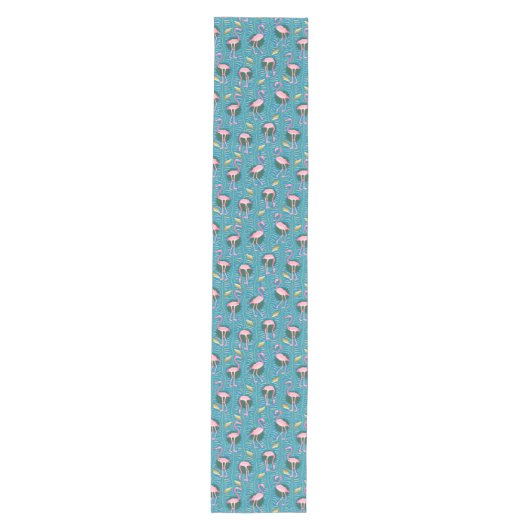 Flamingo Birds 20s Deco Ferns Pattern Blue Gold Medium Tafelloper (Voorkant)