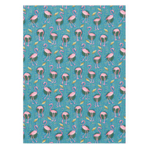 Flamingo Birds 20s Deco Ferns Pattern Blue Gold Tafelkleed