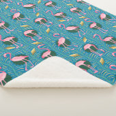 Flamingo Birds 20s Deco Varens Patroon Roze Blauwg Sherpa Deken (3/4)