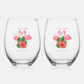 Flamingo Birds Bruiloft Schattige Roze Gepersonali Wijnglas Zonder Voet (Voorkant)