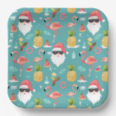 Flamingo Birds Kerstman Kerstfeest in juli Papieren Bordje (Voorkant)