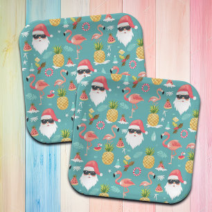 Flamingo Birds Kerstman Kerstfeest in juli Papieren Bordje