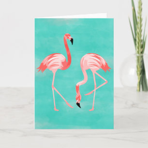Flamingo Birds on Turquoise Background Feestdagen Kaart