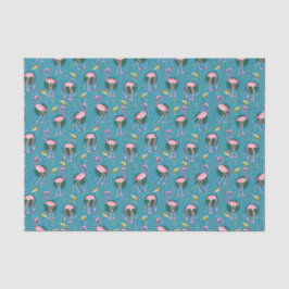 Flamingo Birds Pattern 20s Deco Ferns Blauwgroen G Tissuepapier