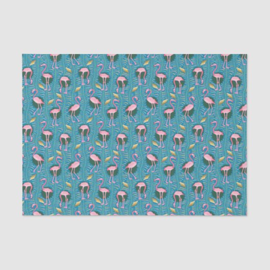 Flamingo Birds Pattern 20s Deco Ferns Blauwgroen G Tissuepapier (Voorkant)