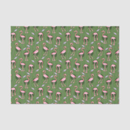 Flamingo Birds Pattern 20s Deco Ferns  Groen Tissuepapier