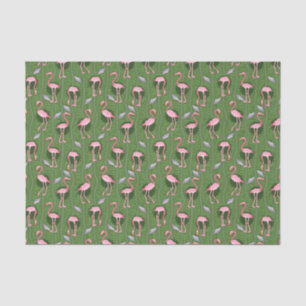 Flamingo Birds Pattern 20s Deco Ferns  Groen Tissuepapier