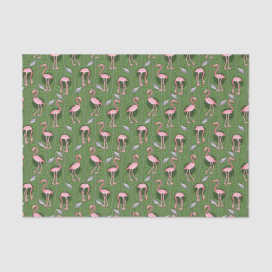 Flamingo Birds Pattern 20s Deco Ferns  Groen Tissuepapier (Voorkant)