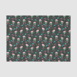 Flamingo Birds Pattern 20s Deco Ferns roze Black Tissuepapier