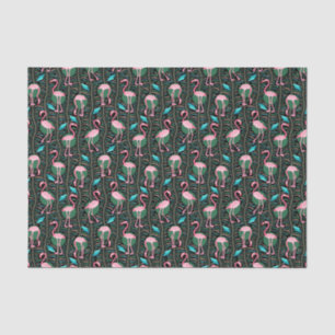 Flamingo Birds Pattern 20s Deco Ferns roze Black Tissuepapier