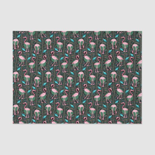 Flamingo Birds Pattern 20s Deco Ferns roze Black Tissuepapier (Voorkant)
