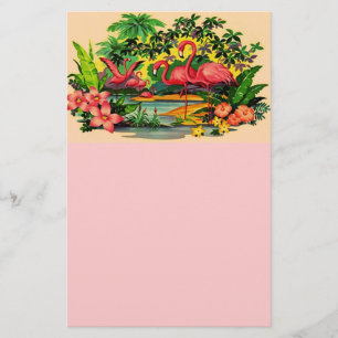  Flamingo Birds Personal Flowers Stationery Briefpapier