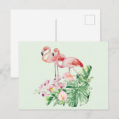 Flamingo Birds, Tropical Flowers and Leaves Briefkaart (Voorkant / Achterkant)
