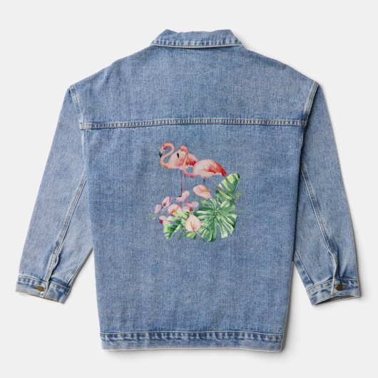 Flamingo Birds, Tropical Flowers and Leaves Denim Jacket (Achterkant)