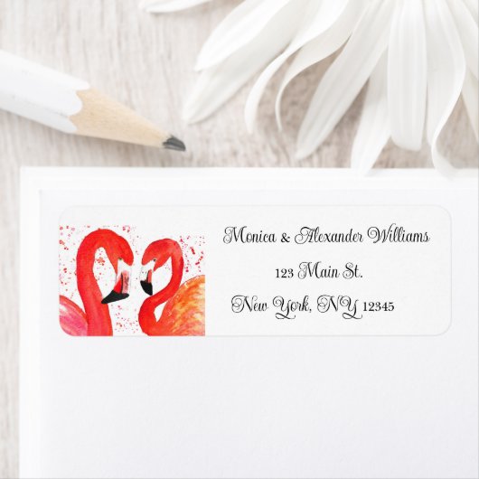 Flamingo Birds Waterverf Return Address Wedding Etiket (Insitu)