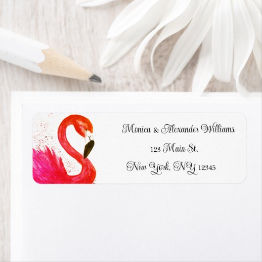 Flamingo Birds Waterverf Return Address Wedding L Etiket (Insitu)