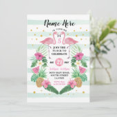 Flamingo Birthday Flock Pink Birthday Party Invite Kaart (Staand voorkant)