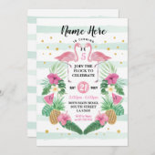 Flamingo Birthday Flock Pink Birthday Party Invite Kaart (Voorkant / Achterkant)