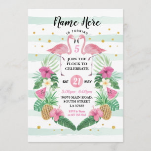Flamingo Birthday Flock Pink Birthday Party Invite Kaart