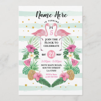 Flamingo Birthday Flock Pink Birthday Party Invite Kaart