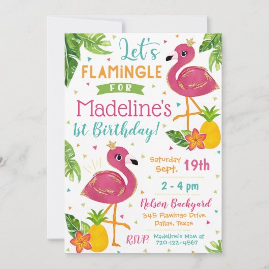 Flamingo Birthday Invitation Flamingo Party Kaart (Voorkant)