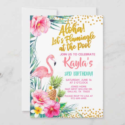 Flamingo Birthday Invitation - in de pool Kaart (Voorkant)
