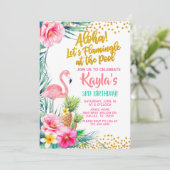 Flamingo Birthday Invitation - in de pool Kaart (Staand voorkant)