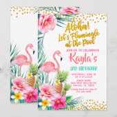 Flamingo Birthday Invitation - in de pool Kaart (Voorkant / Achterkant)