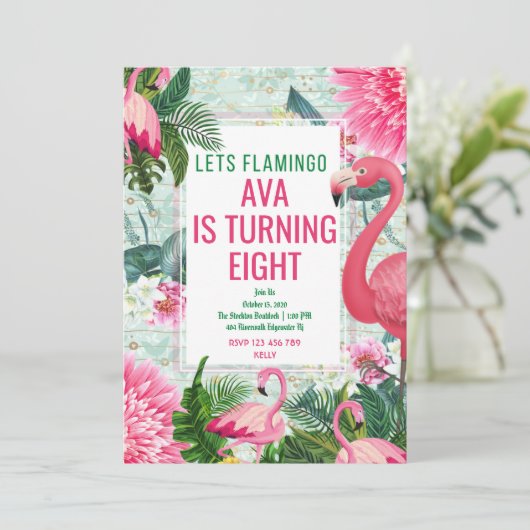 Flamingo Birthday Invitation Kaart (Staand voorkant)