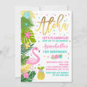 Flamingo Birthday Invitation Topical Luau Party Kaart (Voorkant)