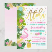 Flamingo Birthday Invitation Topical Luau Party Kaart (Voorkant / Achterkant)