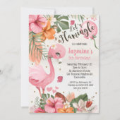 Flamingo Birthday Invitation Tropical Kaart (Voorkant)