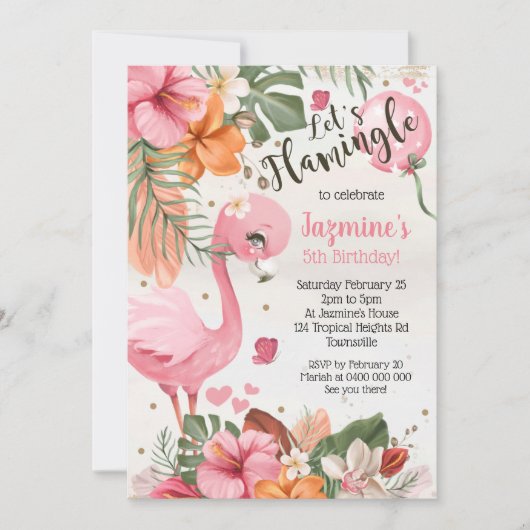 Flamingo Birthday Invitation Tropical Kaart (Voorkant)