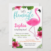 Flamingo Birthday Invitation Tropical Summer Girl Kaart (Voorkant)