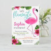Flamingo Birthday Invitation Tropical Summer Girl Kaart (Staand voorkant)