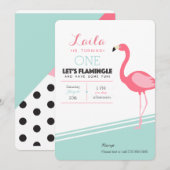 Flamingo Birthday Invite Kaart (Voorkant / Achterkant)