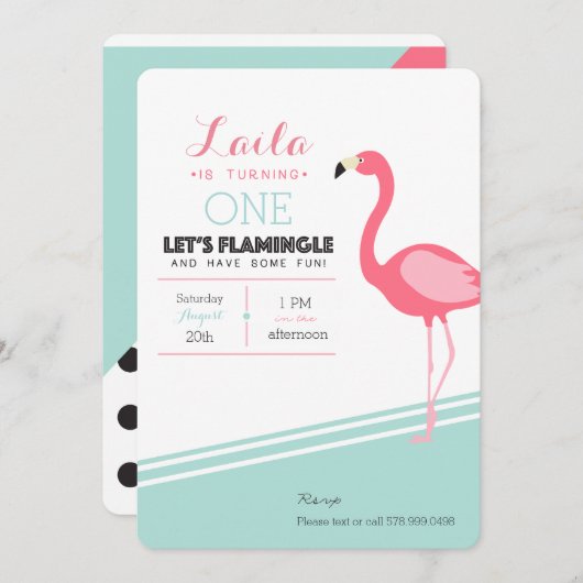 Flamingo Birthday Invite Kaart (Voorkant / Achterkant)