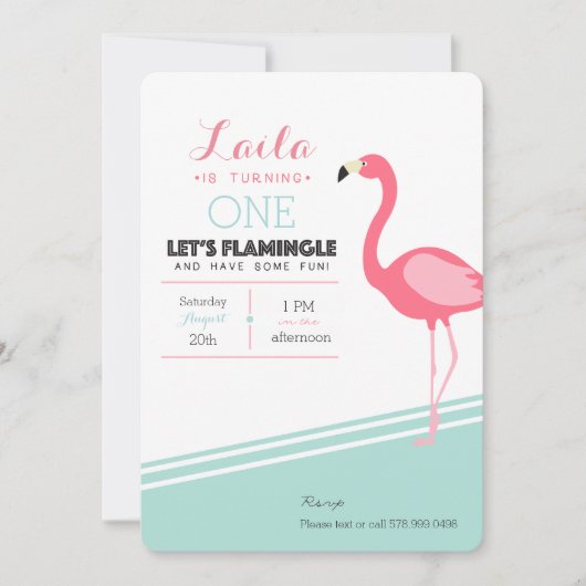 Flamingo Birthday Invite Kaart (Voorkant)
