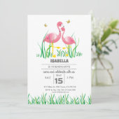 Flamingo Birthday Invite Kaart (Staand voorkant)