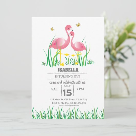Flamingo Birthday Invite Kaart (Staand voorkant)