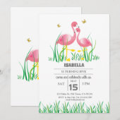 Flamingo Birthday Invite Kaart (Voorkant / Achterkant)