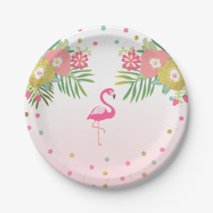 Flamingo Birthday Paper Borden Tropical Luau Papieren Bordje