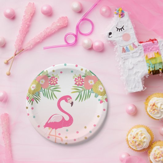 Flamingo Birthday Paper Borden Tropical Luau Papieren Bordje (Feest)