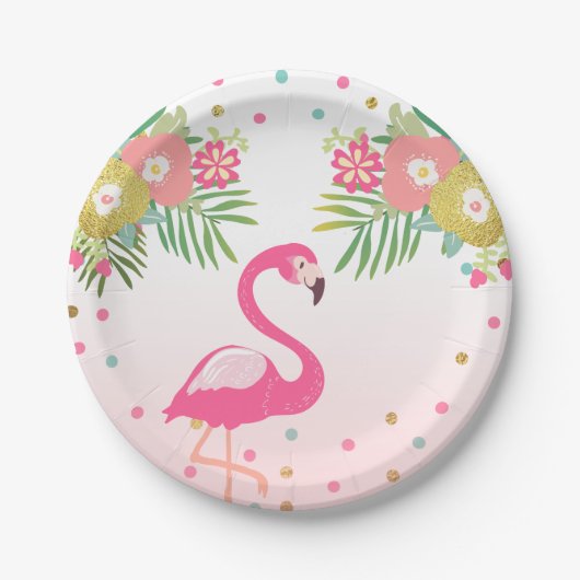 Flamingo Birthday Paper Borden Tropical Luau Papieren Bordje (Voorkant)