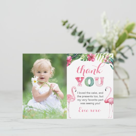 Flamingo Birthday Party Afbeelding Bedankkaart (Staand voorkant)