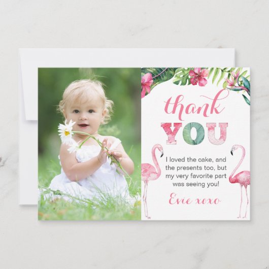Flamingo Birthday Party Afbeelding Bedankkaart (Voorkant)