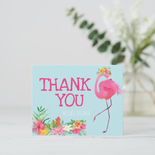 Flamingo Birthday Party Dank u voor de zomerroze Bedankkaart (Staand voorkant)