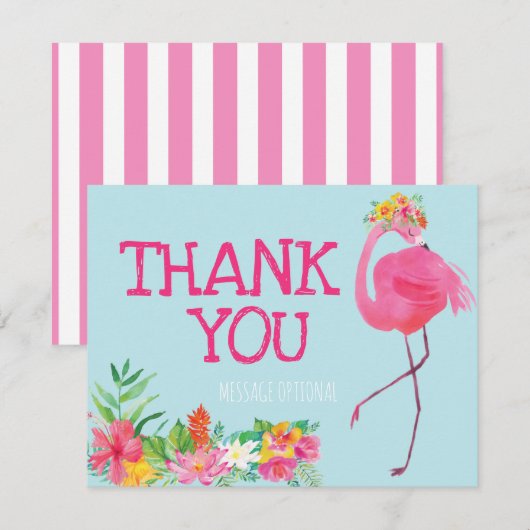 Flamingo Birthday Party Dank u voor de zomerroze Bedankkaart (Voorkant / Achterkant)