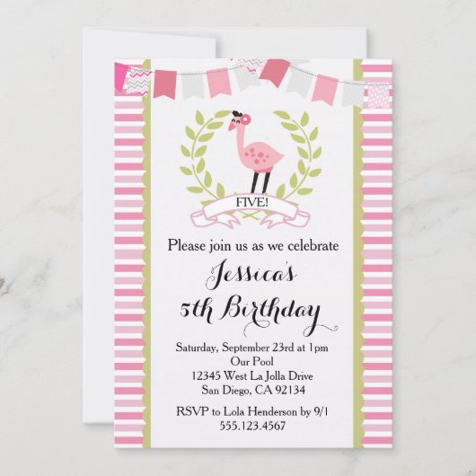 Flamingo Birthday Party Invitation Kaart (Voorkant)