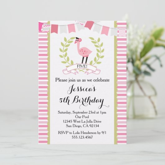 Flamingo Birthday Party Invitation Kaart (Staand voorkant)
